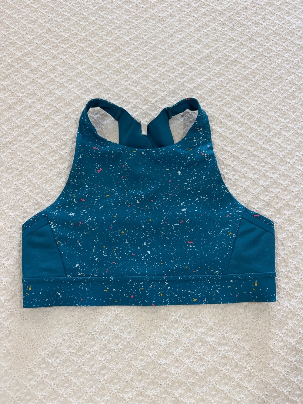 Brooks High Neck Teal Speckled Sports Bra